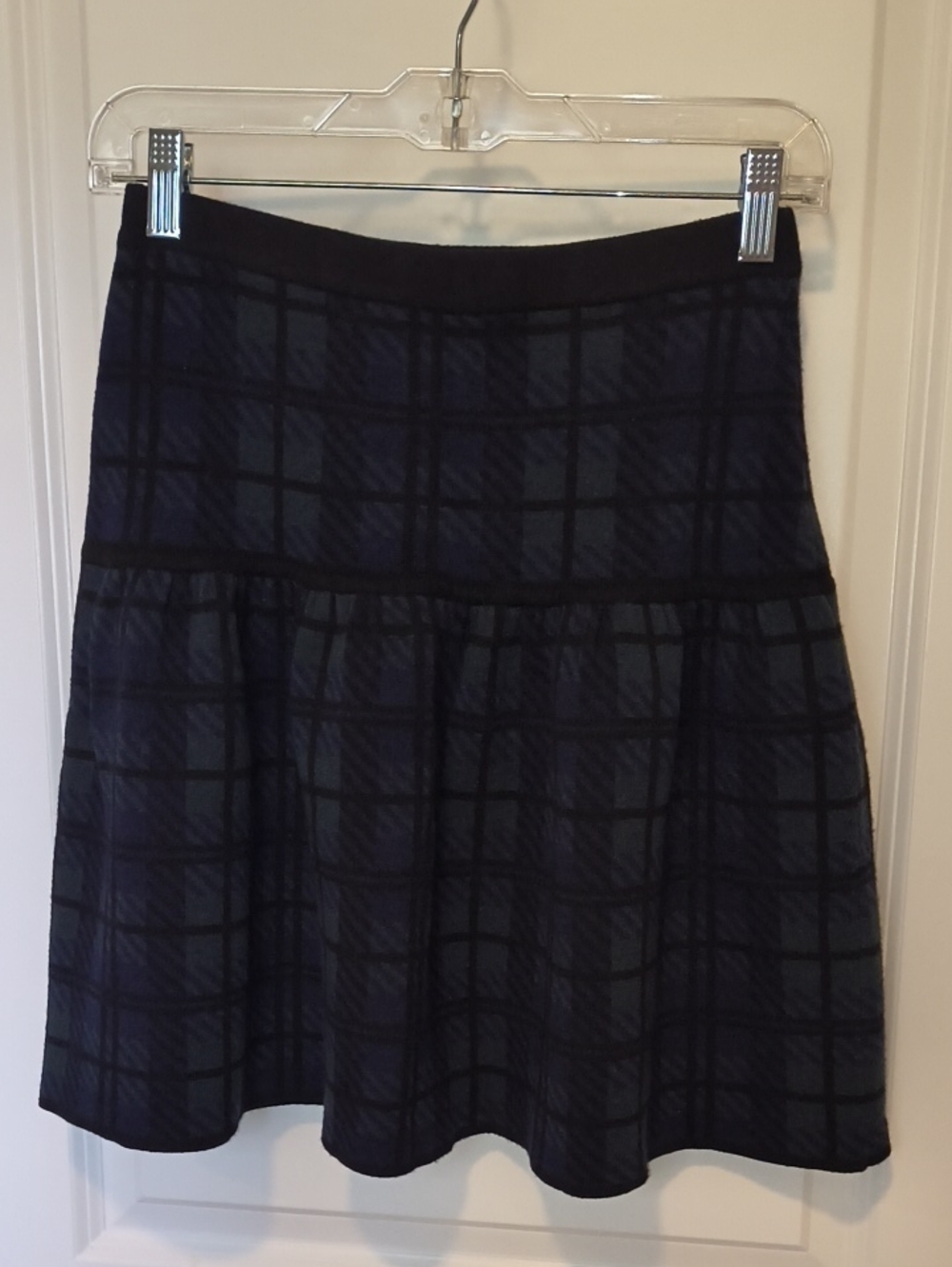 Cynthia Rowley Navy, Green, & Black Plaid A-Line Skirt, S